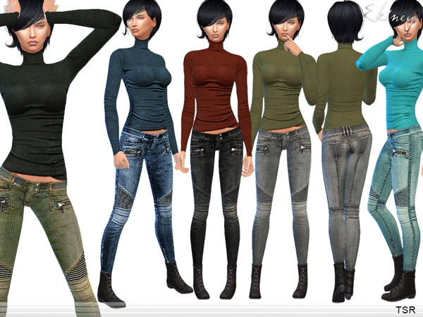  The Sims Resource: Turtle Neck Top & Skinny Jeans   Set7 by Ekinege