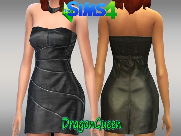  The Sims Resource: Little Black Leather dress by DragonQueen