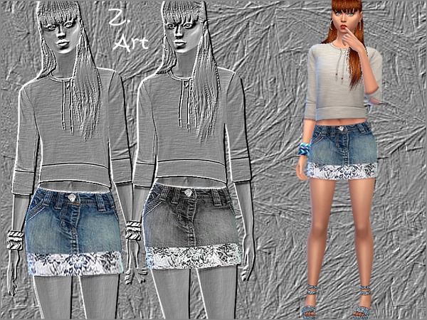  The Sims Resource: Denim Twice skirt by Zuckerschnute20