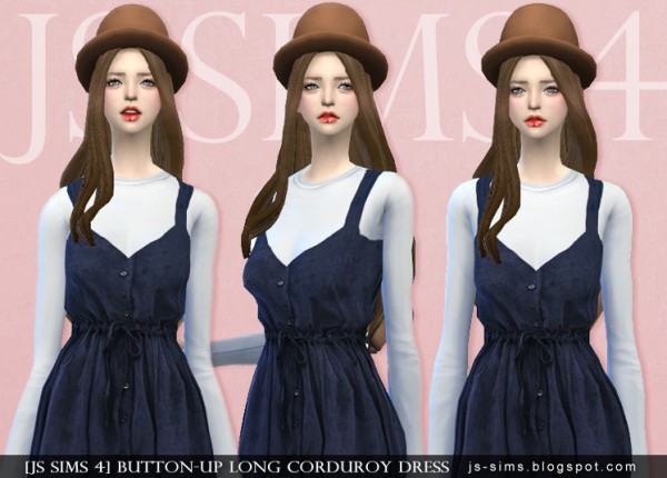  JS Sims 4: Button Up Long Corduroy Dress