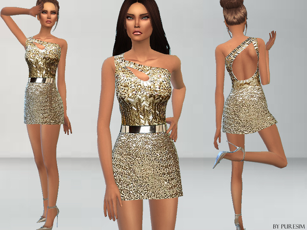  The Sims Resource: Gold Sequined Dress by PureSim