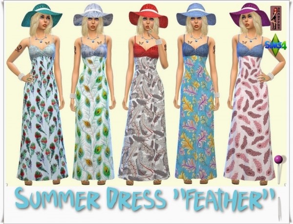  Annett`s Sims 4 Welt: Maxi Summer Dress Feather & Jeans Hat