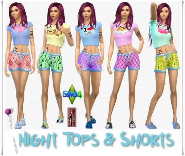  Annett`s Sims 4 Welt: Night Tops & Shorts for Women