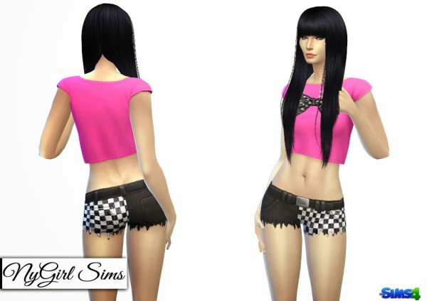  NY Girl Sims: Checkered Split Leg Fray Shorts