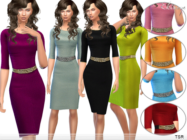  The Sims Resource: Belted Textured Dress by Ekinege