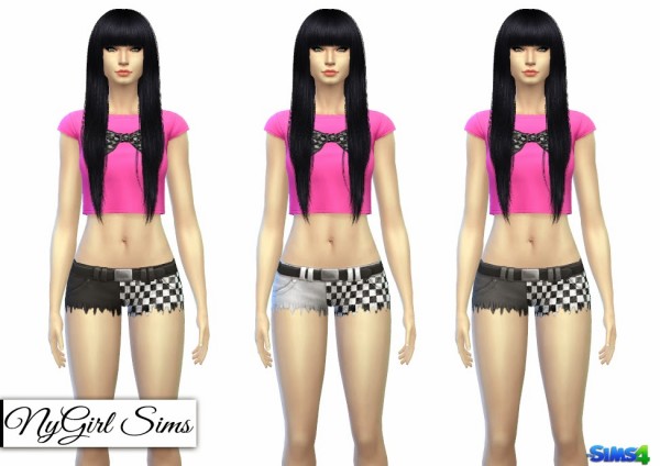  NY Girl Sims: Checkered Split Leg Fray Shorts