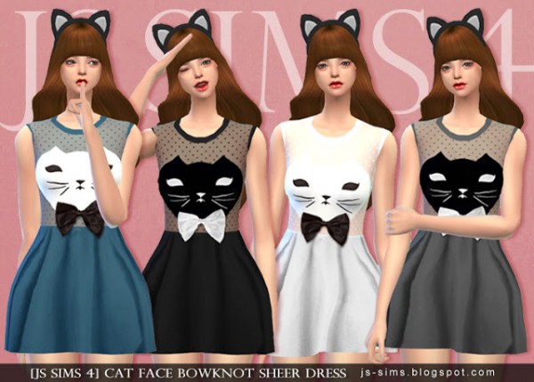  JS Sims 4: Cat Face Bowknot Sheer Dress