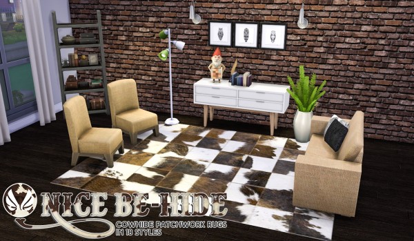  Simsational designs: Nice Be Hide Leather Patchwork Rugs