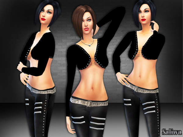  The Sims Resource: Aria Black Belted Outfit by Saliwa