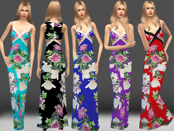  The Sims Resource: Bouquet Print Maxi Dress by Melisa Inci