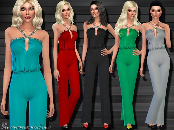  The Sims Resource: Embellished Angled Strap Jumpsuit by Harmonia
