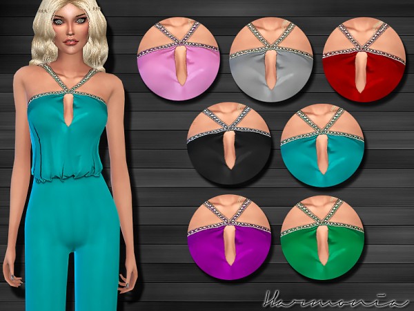  The Sims Resource: Embellished Angled Strap Jumpsuit by Harmonia