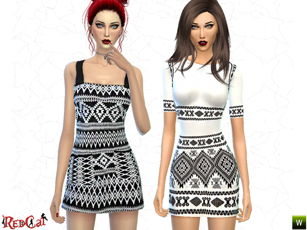  The Sims Resource: Aztec Pattern Dress Set by RedCat