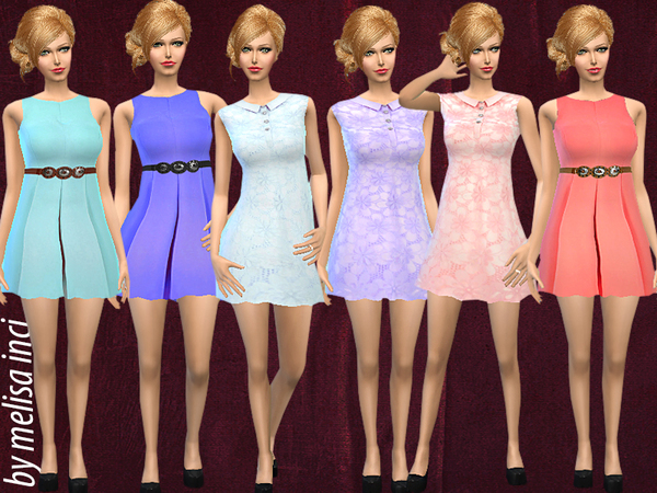  The Sims Resource: Textured Crepe Lace Skater Dress Set by Melisa inci