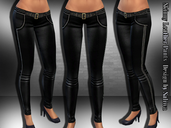The Sims Resource: Skinny Leather Punk Pants by Saliwa • Sims 4 Downloads