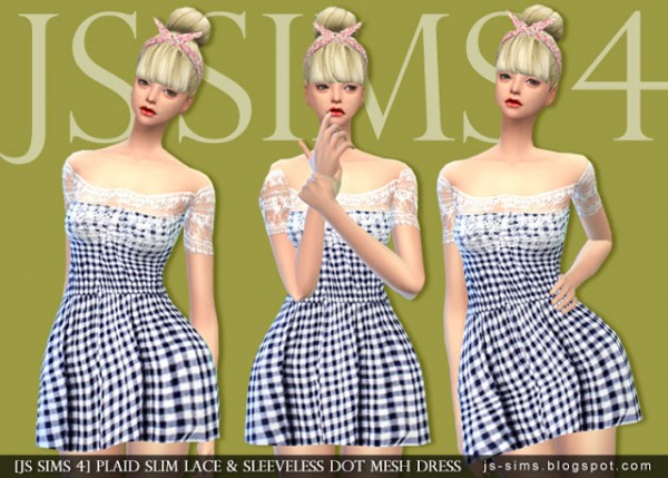 JS Sims 4: Plaid Slim Lace & Sleeveless Dot Mesh Dress • Sims 4 Downloads
