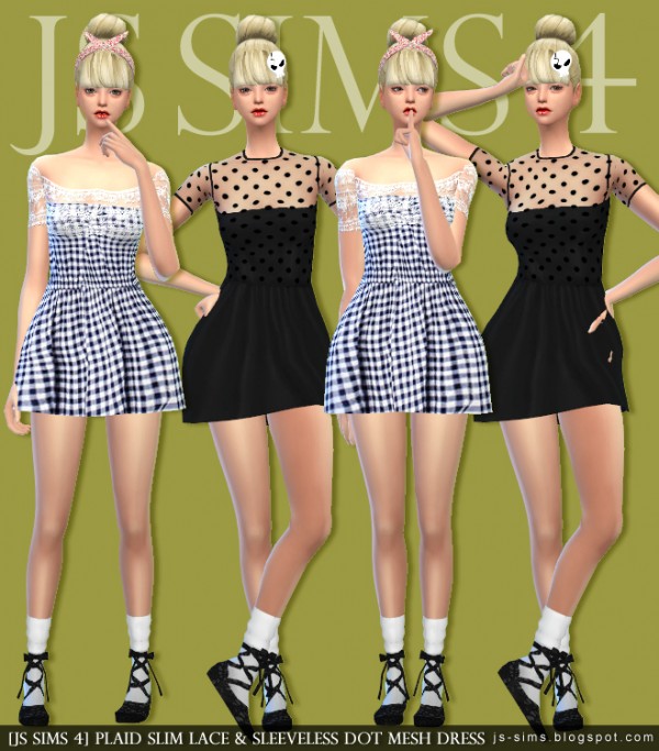  JS Sims 4: Plaid Slim Lace & Sleeveless Dot Mesh Dress