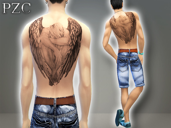  The Sims Resource: Crying Angel back tattoo by Pinkzombiecupcake