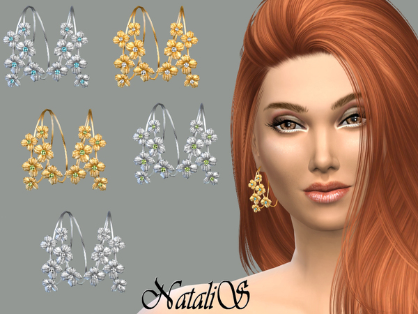  The Sims Resource: Hoop flower earrings by NataliS
