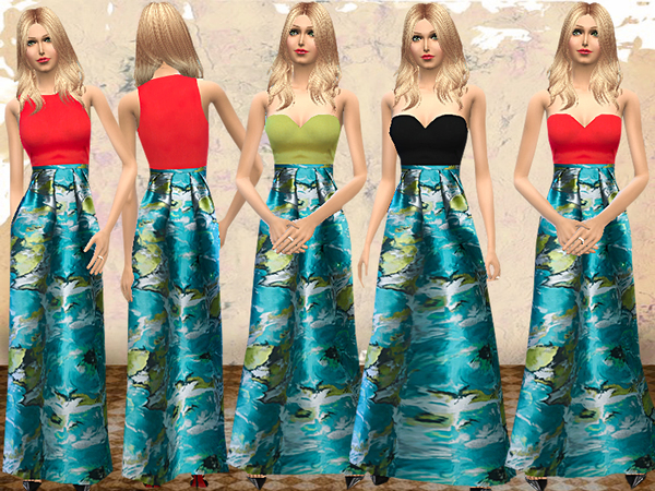  The Sims Resource: Floral Printed Charmeuse Maxi Dress by Melisa inci