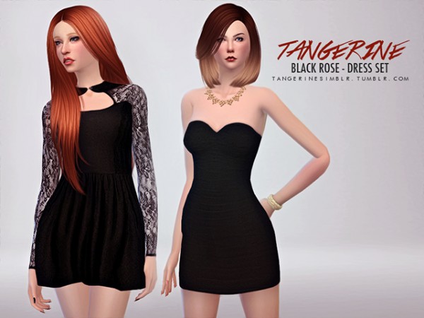  Sims Fans: Black Rose   Dress Set by Tangerine