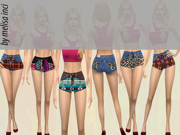  The Sims Resource: Aztec Panel Denim Shorts by melisa inci