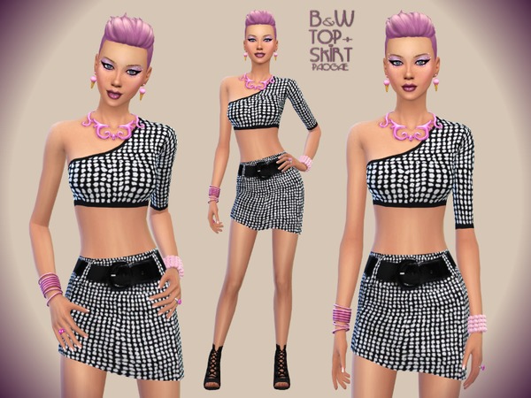  The Sims Resource: B&W Top+Skirt by Paogae