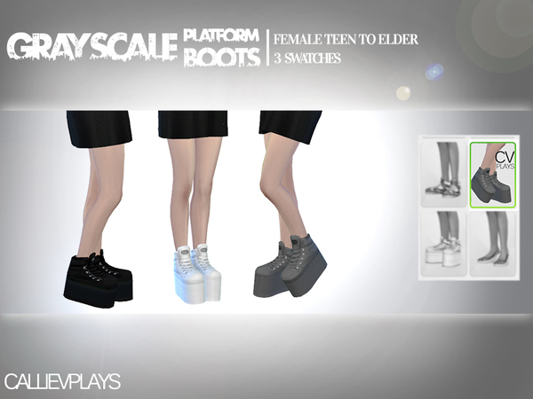  The Sims Resource: Grayscale Platform Ankle Boots by CallieV