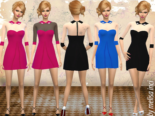  The Sims Resource: Short Sleeve Peter Pan Collar Shift Dress by Melisa inci