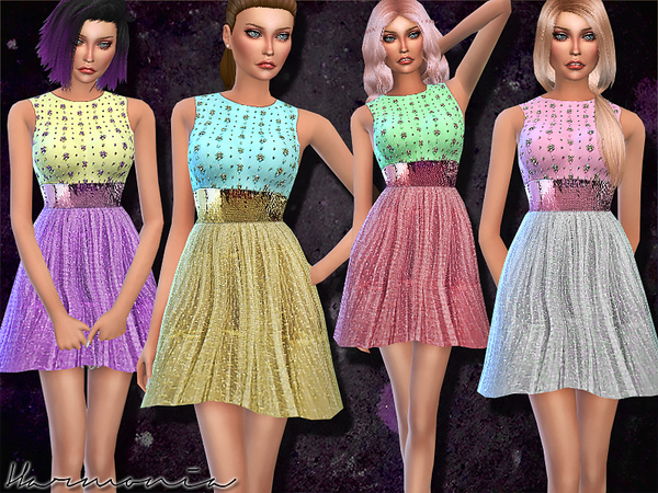  The Sims Resource: Metallic Blend and Tulle Dress by Harmonia