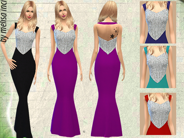  The Sims Resource: Off The Shoulder Sequin Bodice Gown by melisa inci