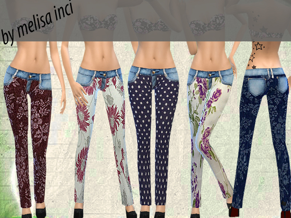  The Sims Resource: Floral Jeans by Melisa Inci
