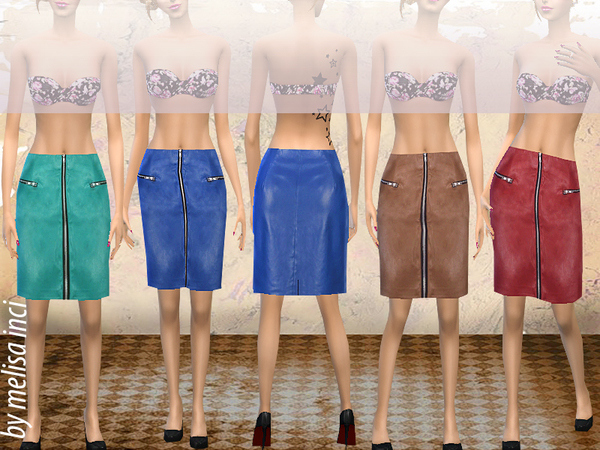  The Sims Resource: Leather Zip Pencil Skirt by Melisa Inci