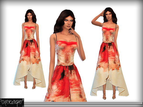  The Sims Resource: Printed Long Back Gown by DarkNighTt