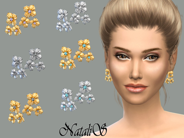 The Sims Resource: Triple flower earrings by NataliS