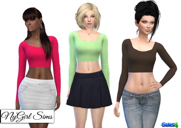  NY Girl Sims: Fitted Scoop Neck Long Sleeve Crop Top