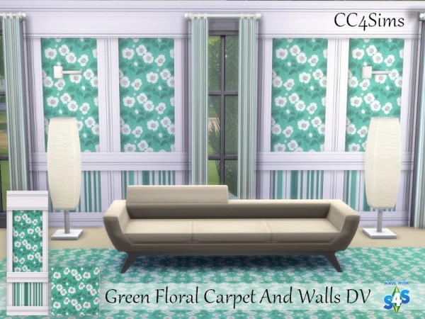  CC4Sims: Green floral carpet and walls