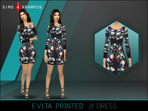  The Sims Resource: Evita Printed Dress by SIms 4 Krampus