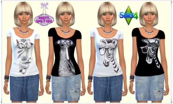  Annett`s Sims 4 Welt: Jeans Skirt & Black White Shirts