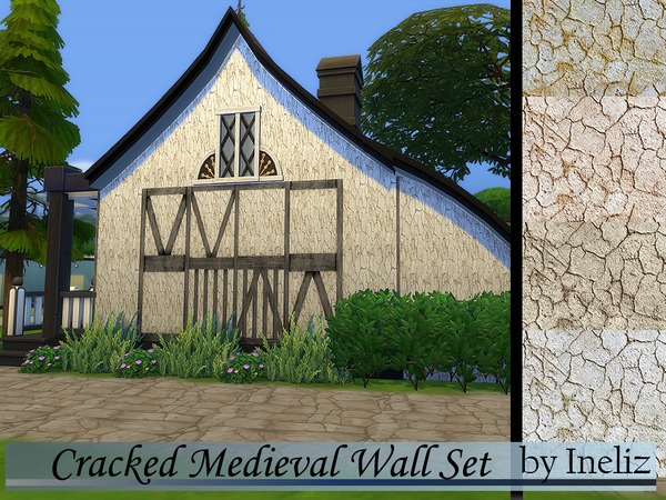  The Sims Resource: Cracked Medieval Wall Set by Ineliz