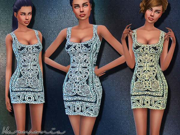  The Sims Resource: Ornately Curve Enhancing Dress by Harmonia