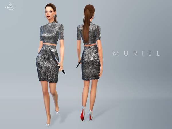  The Sims Resource: Metallic Silk Dress MURIEL by Starlord