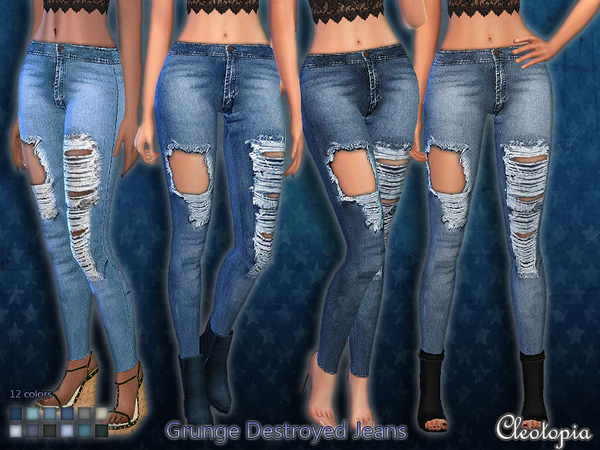 The Sims Resource: Set 39  Grunge Destroyed Jeans by Cleotopia