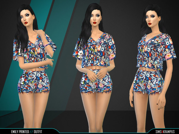  The Sims Resource: Emily Printed Outfit by SIms4Krampus
