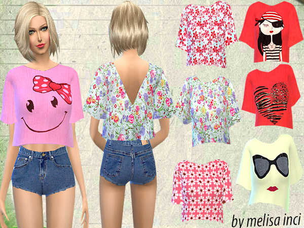  The Sims Resource: Floral Cropped Top by Melisa inci