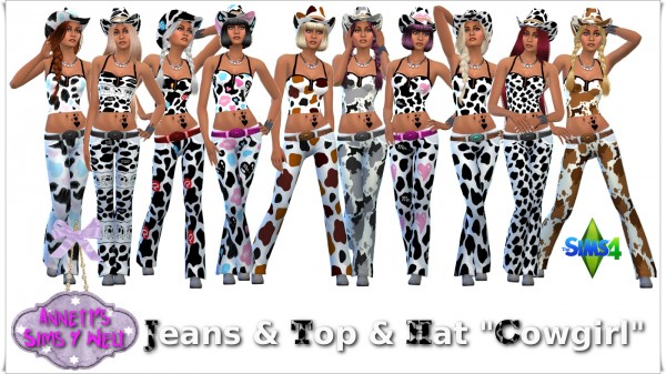  Annett`s Sims 4 Welt: Jeans & Tops & Slips & Hat Cowgirl