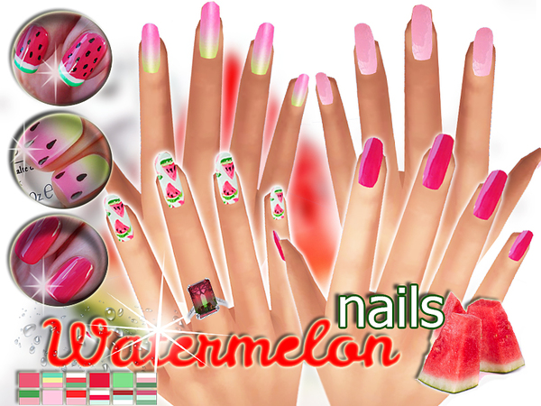  The Sims Resource: Watermelon nails by Pinkzombiecupcake