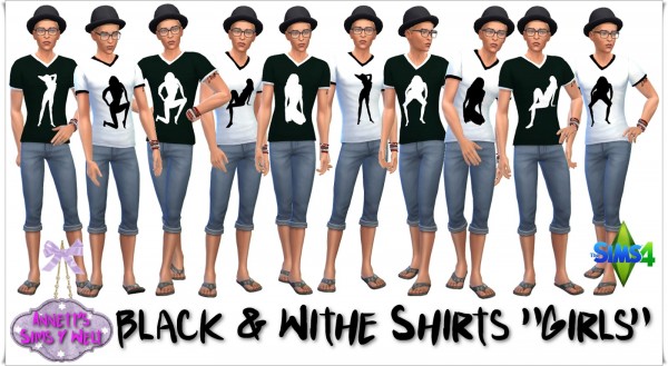  Annett`s Sims 4 Welt: Black & White Shirts Girls