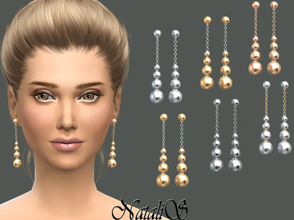 The Sims Resource: Shine metal beads drop earrings by NataliS