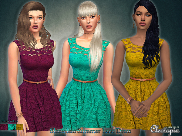  The Sims Resource: Set37  Sleeveless Belted Lace Dress by Cleotopia